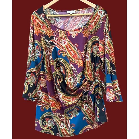 Chenault Women's Paisley Print 3/4 Sleeve Top Size 18/20 Retro Y2K Festival - Picture 1 of 6